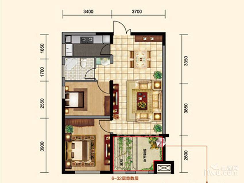 徽商优山美地3室2厅1卫85㎡户型图