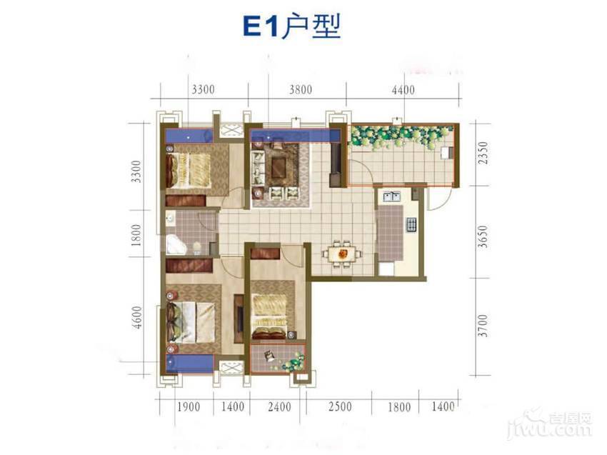 印象西湖3室2厅1卫94.6㎡户型图