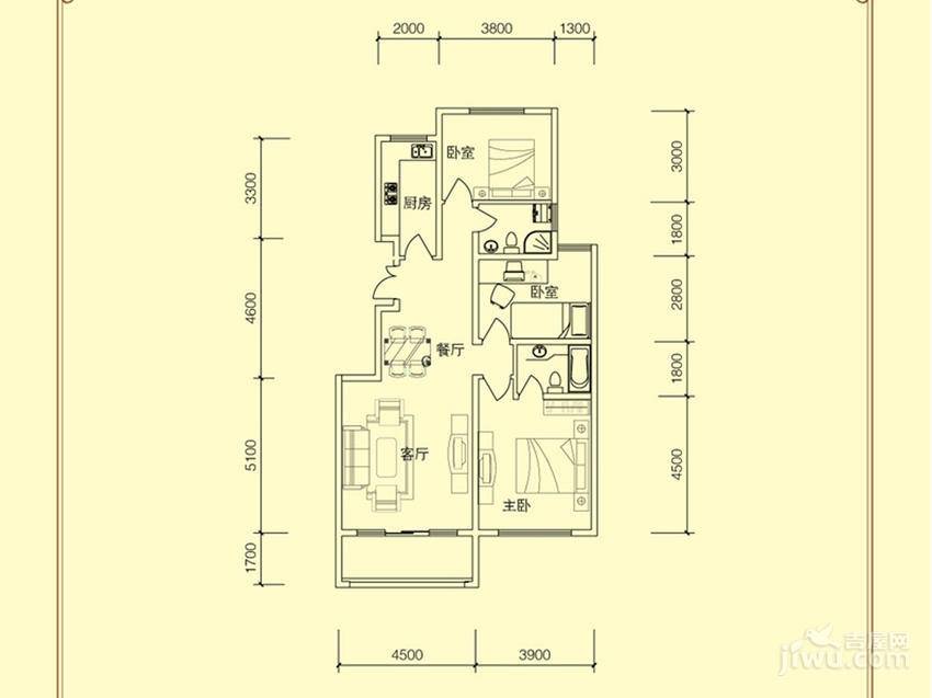 银都香水郡3室2厅2卫120.4㎡户型图