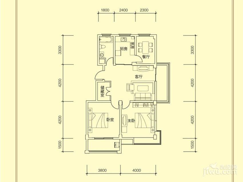 银都香水郡2室2厅1卫104㎡户型图