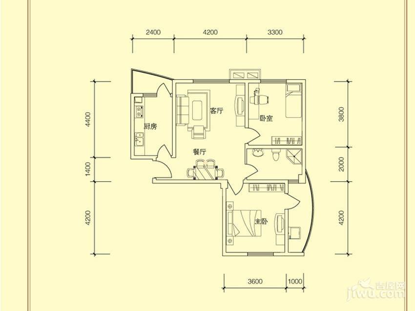 银都香水郡2室2厅1卫90.6㎡户型图