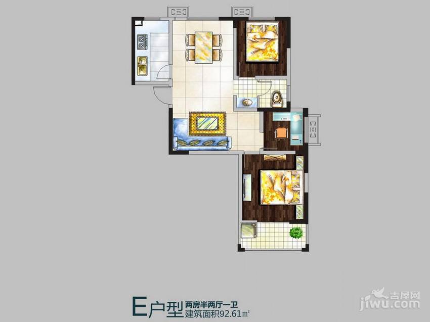 好运理想城2室2厅1卫92.6㎡户型图