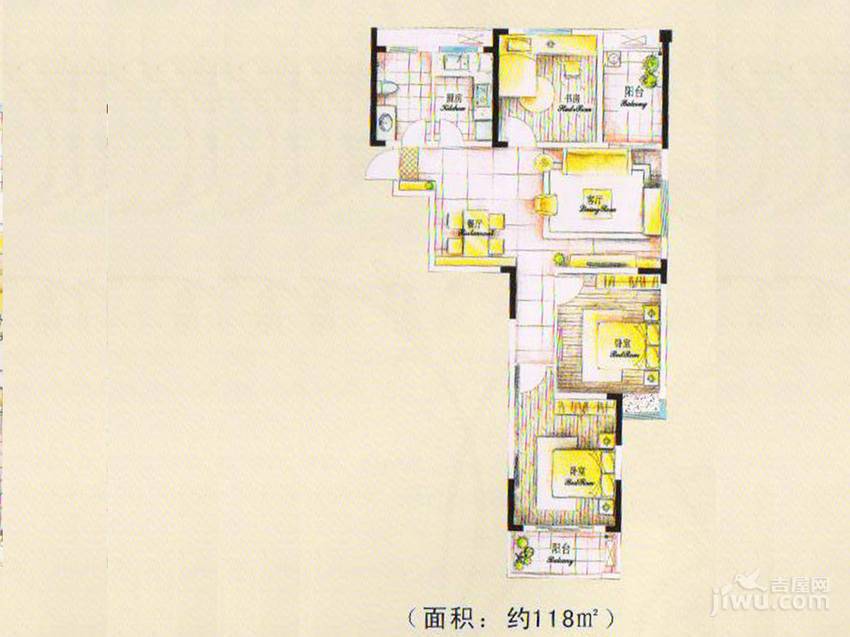 宝业城市绿苑3室1厅1卫118㎡户型图