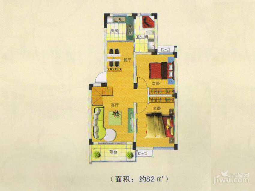 宝业城市绿苑2室1厅1卫82㎡户型图