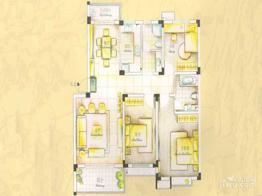 宝业城市绿苑3室2厅2卫133㎡户型图