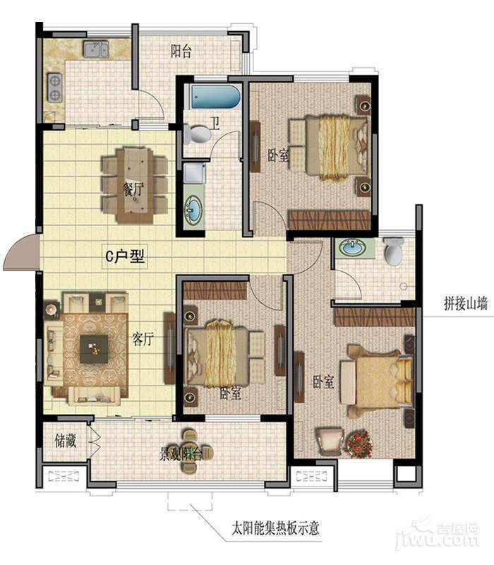 四季经典园3室2厅2卫140.5㎡户型图