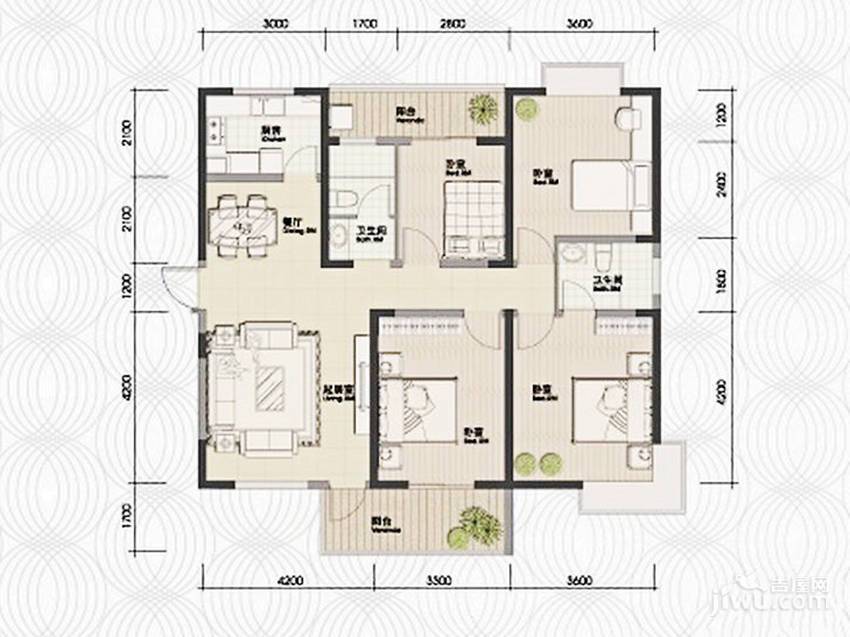 华邦世贸城4室2厅2卫135㎡户型图