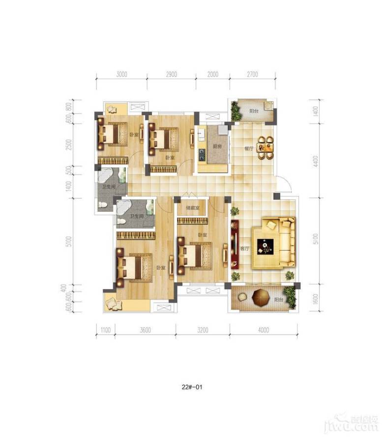 东方早城3室2厅2卫125.4㎡户型图