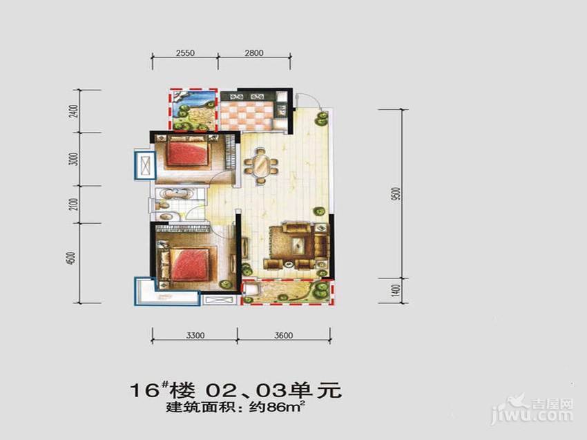 新华国际广场2室1厅1卫86㎡户型图