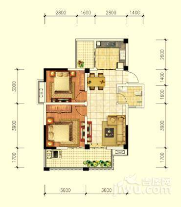 新慧金水岸d户型图|新慧金水岸2房2厅2卫户型图_长丰新慧金水岸