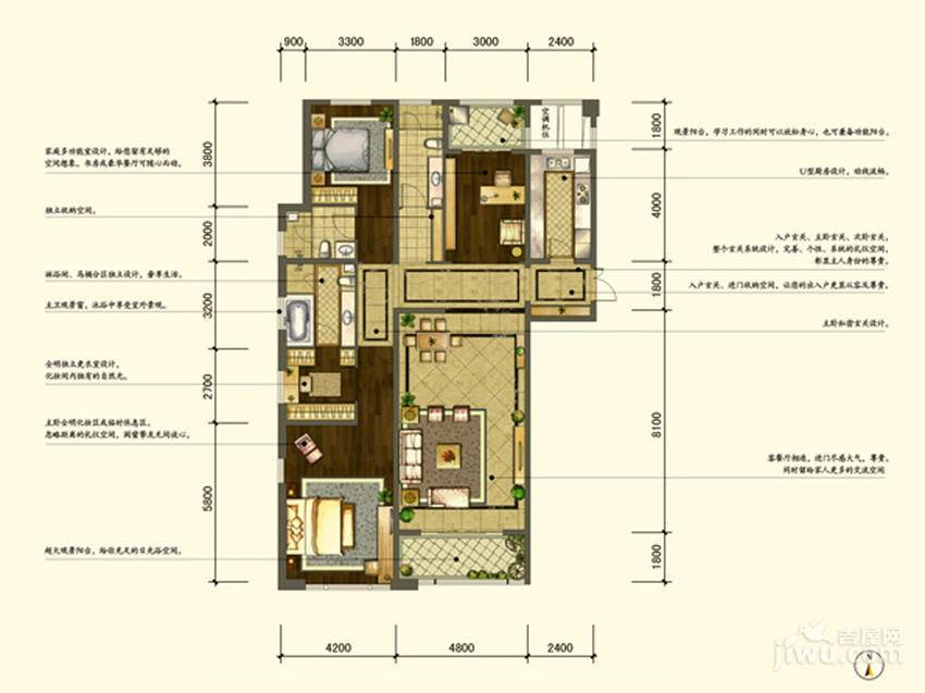 华润中心凯旋门商铺3室3厅3卫199㎡户型图