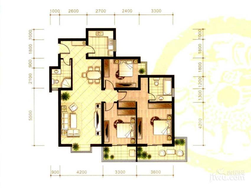 朱雀坊3室2厅2卫138㎡户型图