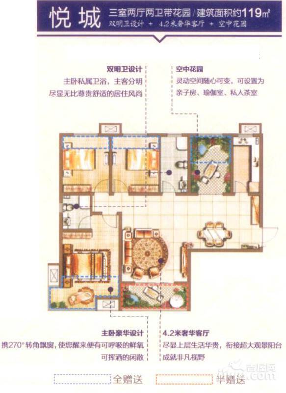 金辉天鹅湾3室2厅2卫119㎡户型图