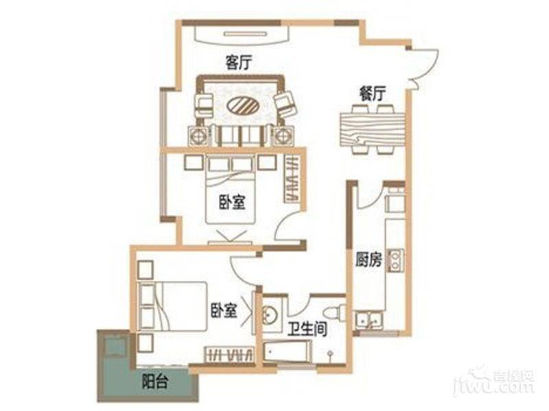 祯祥国际2室2厅1卫94㎡户型图