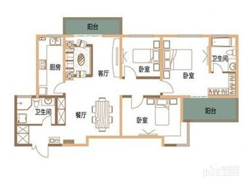 祯祥国际3室2厅2卫140㎡户型图