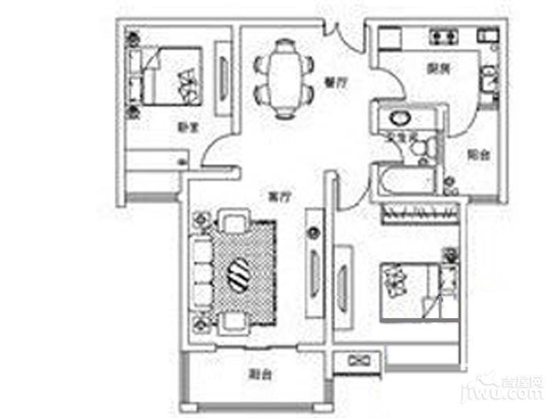 东晋桃源缙福源2室2厅1卫98.8㎡户型图