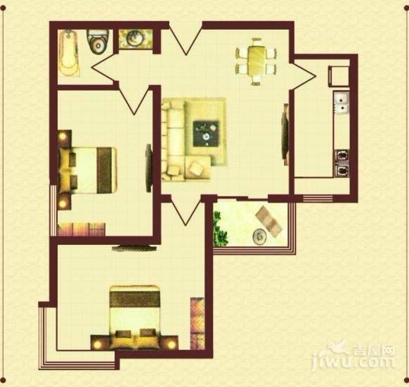 香米苑2室2厅1卫81.3㎡户型图