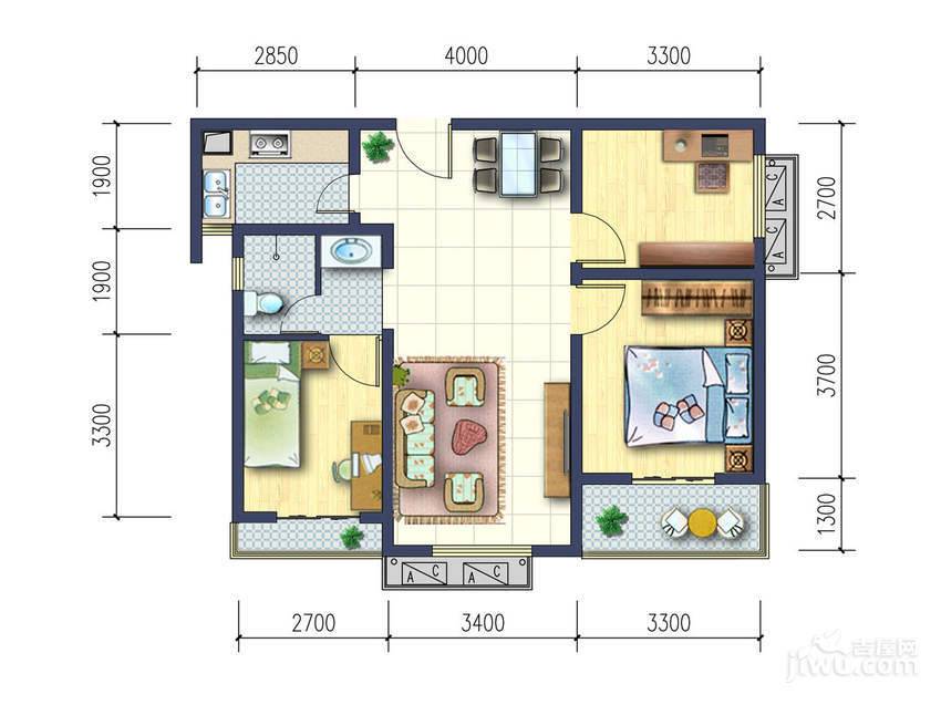 永新苑·西区2室2厅1卫96.5㎡户型图