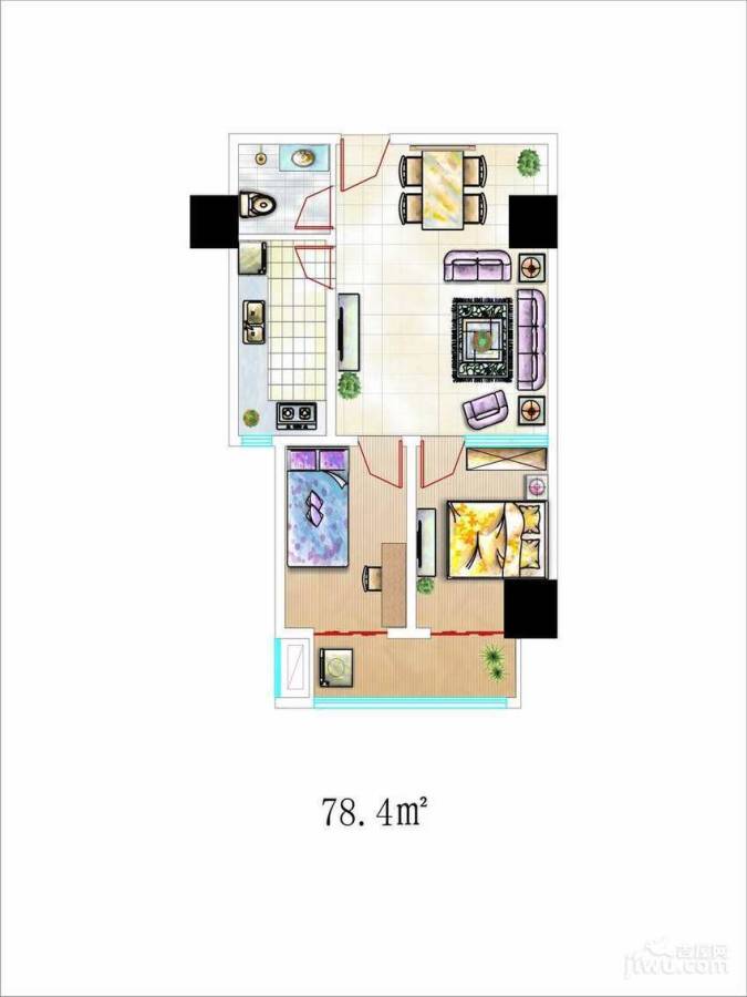 尚书房2室2厅1卫78.4㎡户型图