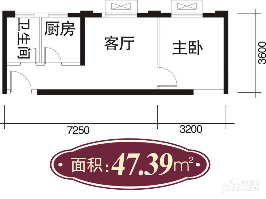 凤城庭院1室1厅1卫47.4㎡户型图