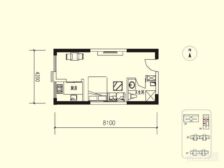 龙记观澜国际2室2厅1卫82.9㎡户型图