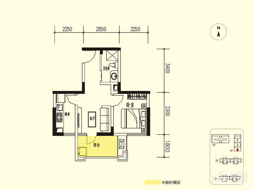 龙记观澜国际1室1厅1卫47.9㎡户型图