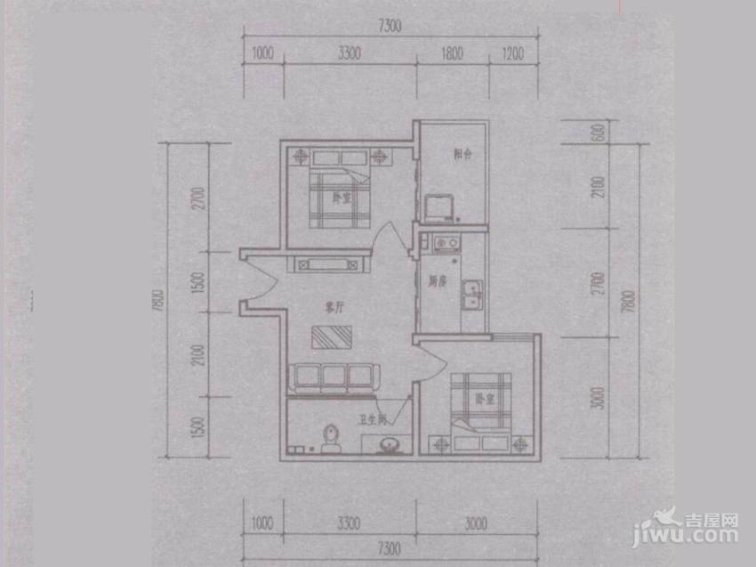 幸福东郡2室2厅1卫60.2㎡户型图