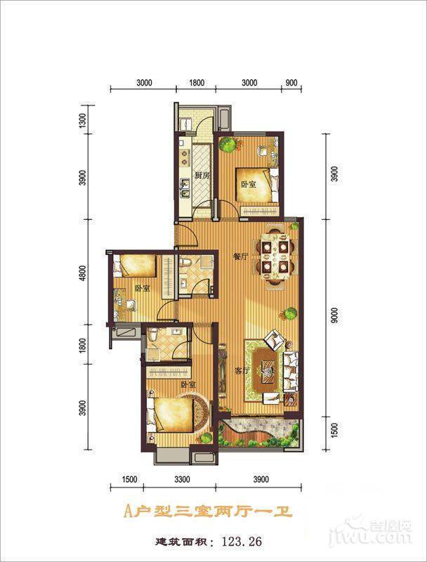 西纺逸品园3室2厅2卫123.3㎡户型图