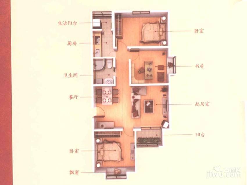 中国铁建瑞园3室2厅1卫105.7㎡户型图