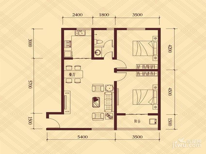 华旗东郡2室2厅1卫103.3㎡户型图