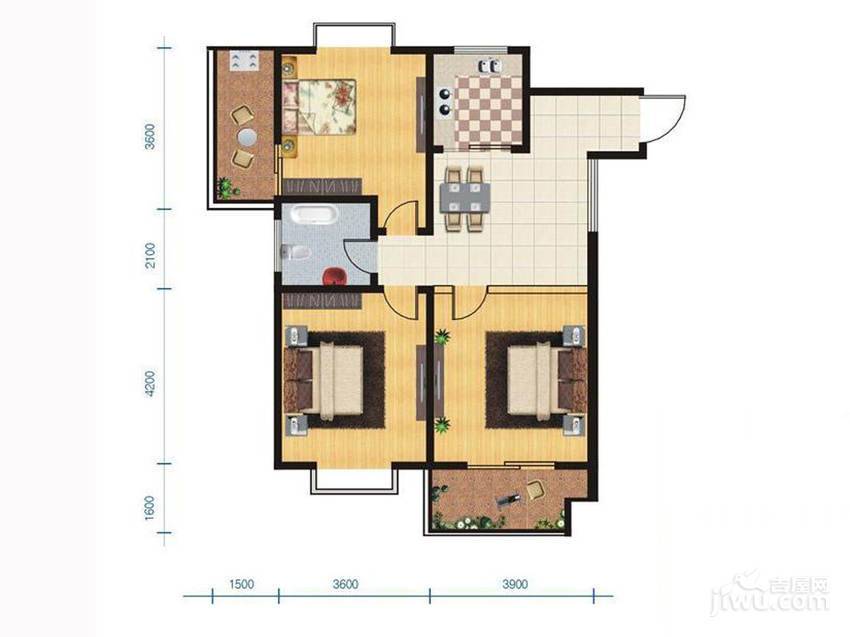 华旗东郡3室1厅1卫113.9㎡户型图