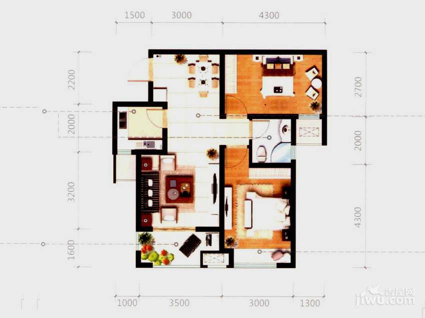 奥林匹克花园2室2厅1卫74㎡户型图