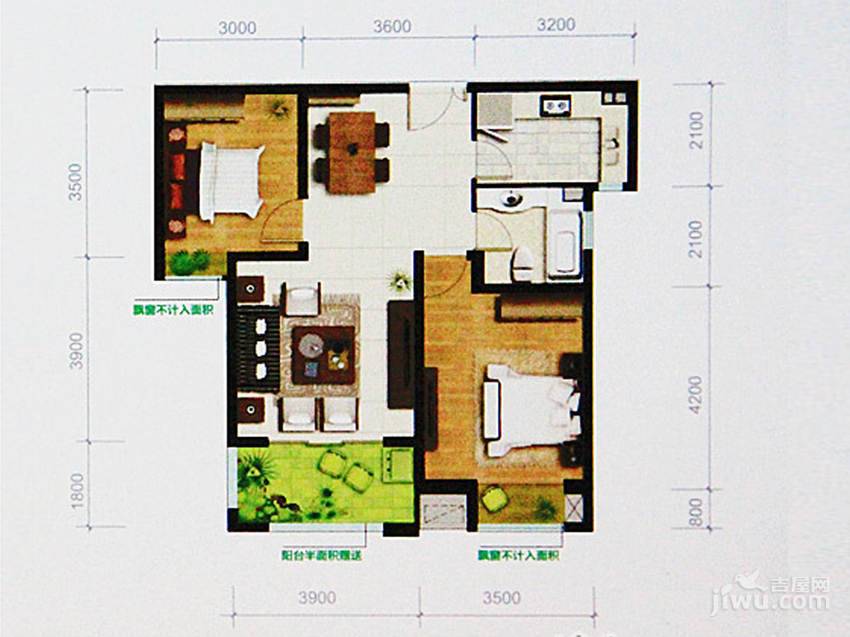 奥林匹克花园2室2厅1卫88㎡户型图