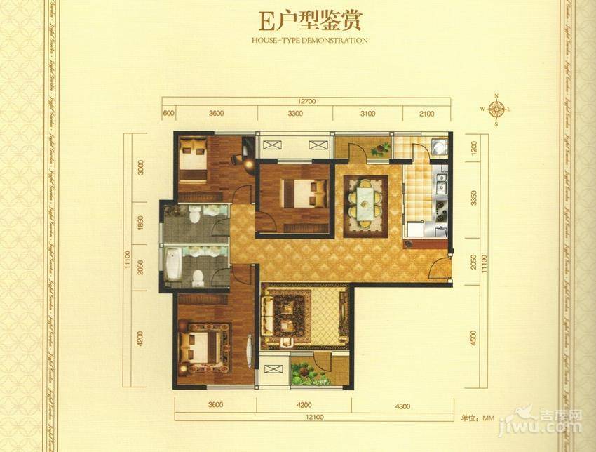 国龙绿城怡园3室2厅2卫134.5㎡户型图