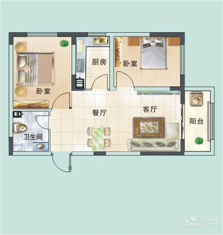 中鼎翡翠三期晶典2室2厅1卫70.9㎡户型图