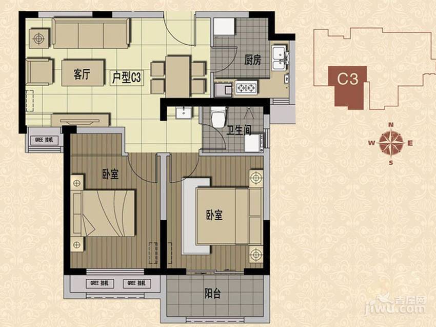 铭轩国际2室1厅1卫78.7㎡户型图