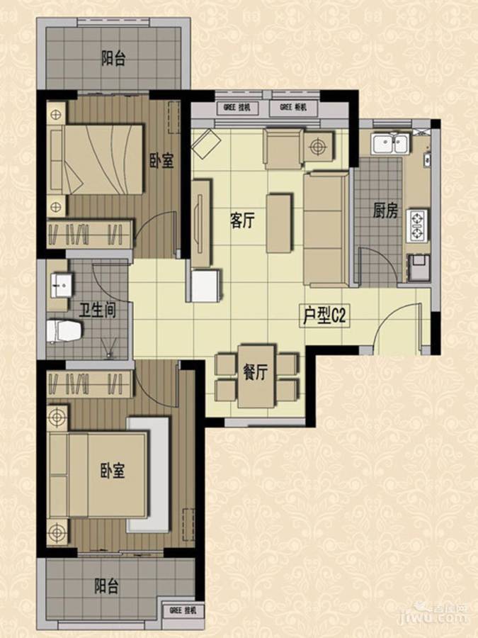 铭轩国际2室2厅1卫81.5㎡户型图