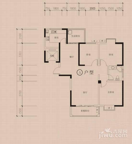 亿弘锦园3室2厅1卫115㎡户型图