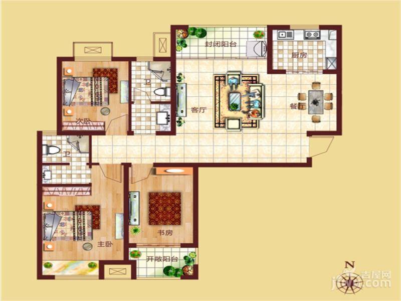 吉地澜花语3室2厅2卫119㎡户型图