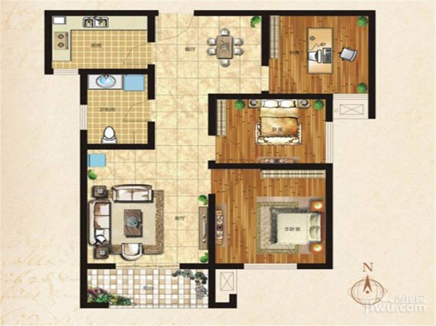 格林上东3室2厅1卫86.6㎡户型图