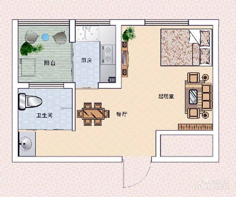 正商明钻1室1厅1卫43㎡户型图