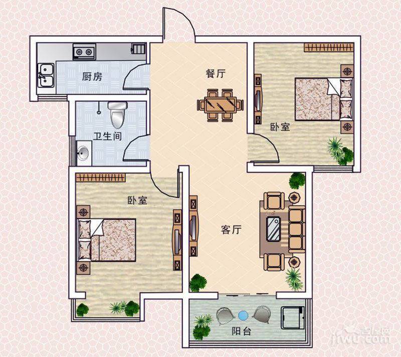 正商明钻2室2厅1卫89㎡户型图