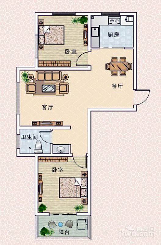 正商明钻2室2厅1卫102㎡户型图