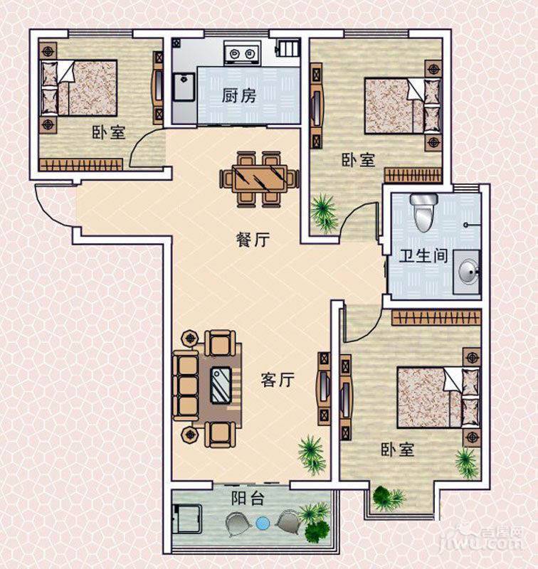 正商明钻3室2厅1卫118㎡户型图