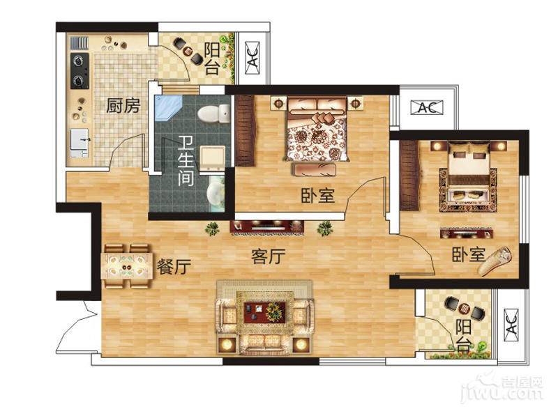 康桥金域上郡2室2厅1卫75㎡户型图