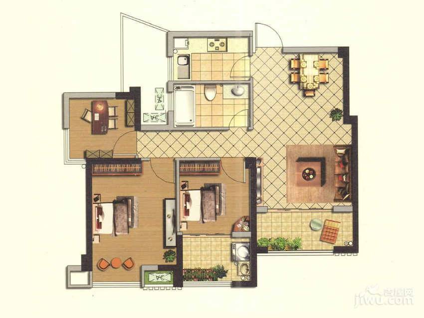 香开新城3室2厅1卫85㎡户型图