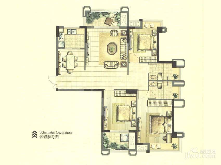 中茵上城美域3室2厅2卫116㎡户型图