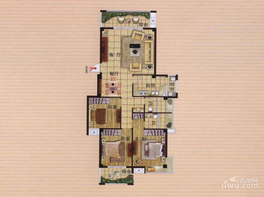 长滩一里3室2厅2卫126㎡户型图