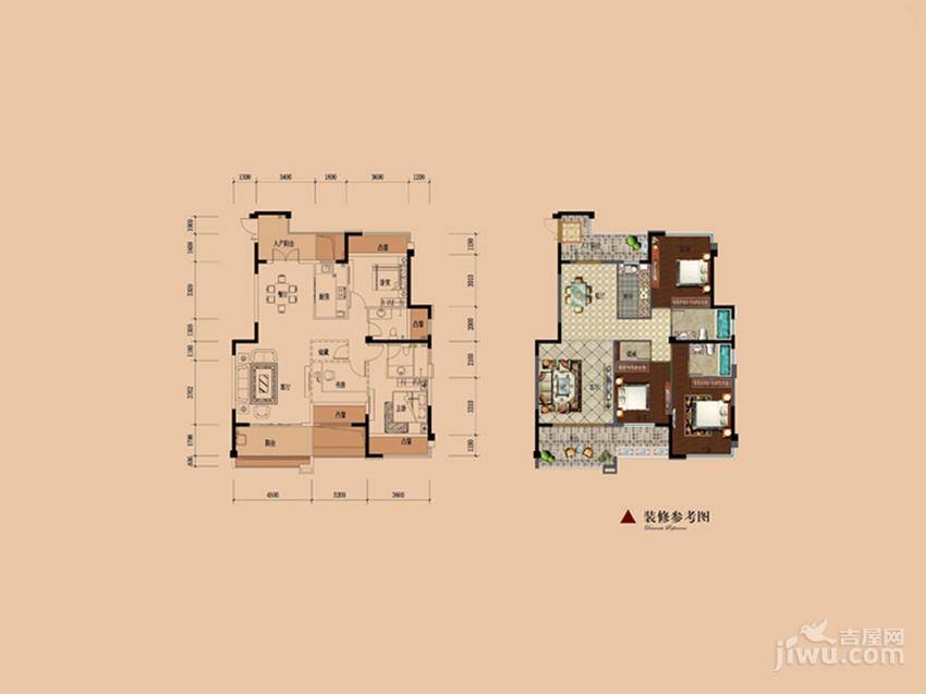 鼎弘东湖湾3室2厅2卫125.5㎡户型图