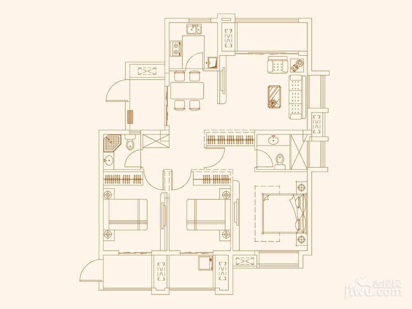 福晟钱隆大第3室2厅2卫117㎡户型图